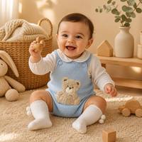 Combinaison en coton pour bébé KAIYUE, personnalisée, tricotée, avec patch ours en peluche, ensemble cadeau avec chemise, chapeau et chaussettes