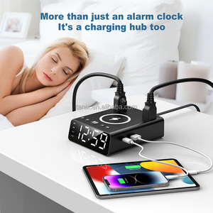 Digital Electronic Desk <strong>Bedside</strong> <strong>Clock</strong> with Dual Alarm Phone Charger AC Outlet Fast Wireless Charger 15W Modern Design - Product Image 3