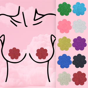 Multi <span class=keywords><strong>colore</strong></span> glitterato a forma di fiore copri capezzolo monouso Sexy autoadesivo pasticcini per Party Festival discoteca intimo abbigliamento - Product Image 2