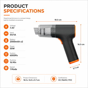 6000Pa <b>Portable</b> Cordless Handheld <b>Vacuum</b> Cleaner 50W Rechargeable Car <b>Vacuum</b> Air Duster Blower Inflator Type-C 7 in 1 for Auto - Product Image 6
