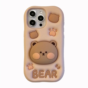เคสโทรศัพท์ซิลิโคนนิ่มลายการ์ตูนอนิเมะหมี 3 มิติ น่ารัก พร้อมขาตั้ง สำหรับ iPhone 16 Pro Max 15 14 13 12 Pro เคสโทรศัพท์น่ารัก - Product Image 1