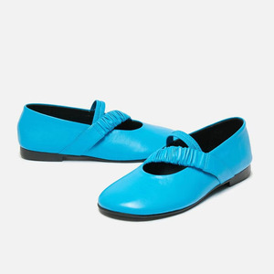 Sandales plates décontractées pour femmes, couleur bleue unie, à bout rond, avec bride extensible, idéales pour le bureau - Product Image 6