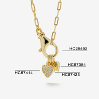 Collier en argent sterling 925 plaqué or pour femme, avec pendentif cœur pavé de zircone cubique DIY et fermoir mousqueton DIY, style trombone