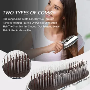 Electroplated Silver Hair Brush Premium Metallic Hair Comb Wet Dry Shampoo Comb Negative Ion Hair Care Brush