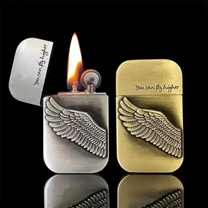 Vente en gros, briquet de flamme métallique en alliage de fumée, Logo personnalisé, allume-cigare à l'huile de Kerosene