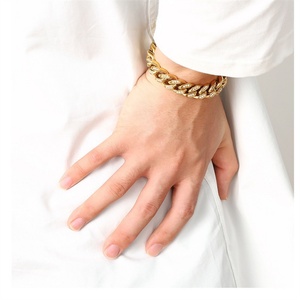 High End Flat Diamond Hiphops Chain Chunky Miami Cuban Link Chain Bracelet <b>for</b> <b>Men</b> Women - Product Image 6