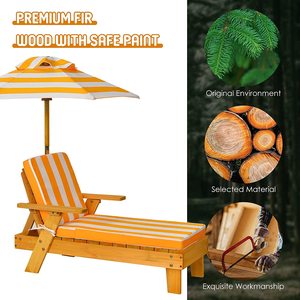 Chaise longue de plage en bois pour enfants personnalisée avec parasol portable, chaise inclinable pliable en bois de cèdre pour enfants, idéale pour les centres de villégiature et les jardins - Product Image 2