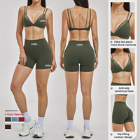 Set Celana Pendek Yoga Coklat Wanita Bra Olahraga Pinggang Tinggi Pakaian Aktif Fitness Gym