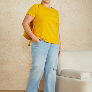 Camiseta Casual de Manga Corta para Mujer, Diseño Sencillo, Económica, Holgada, Estilo Urbano, Tendencia Verano 2026, Color Sólido - Product Image 4