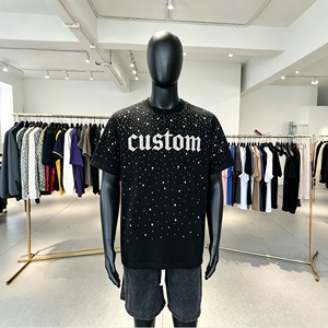 T-shirt en coton de <span class=keywords><strong>luxe</strong></span> pour hommes, personnalisé avec strass, délavé à l'acide, coupe oversize et carrée, <span class=keywords><strong>vêtement</strong></span> de haute qualité pour la vente en gros - Product Image 4