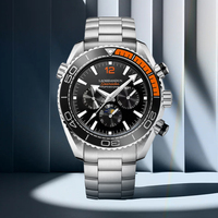 42,7 mm Multifunktions-Edelstahl-Charm-Uhr mit Lünette, Automatik-Chronograph, Datums- und Tagesanzeige, 30 Meter Wasserdichtigkeit