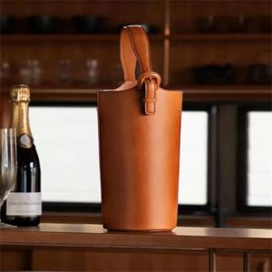 Porte-bouteille de vin en cuir avec logo personnalisé, sac de transport pour vin portable pour cadeau - Product Image 3