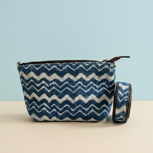 Indigo Cotton Cosmetic Bag Handmade Block Print Makeup Pouch <b>Boho</b> Zipper Travel Organizer Wholesale India - Product Image 3