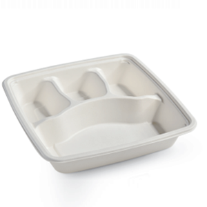 Barquettes alimentaires jetables personnalisées, 100 % compostables, à 4 compartiments, 9 pouces, pour vente en gros à prix abordable - Product Image 1