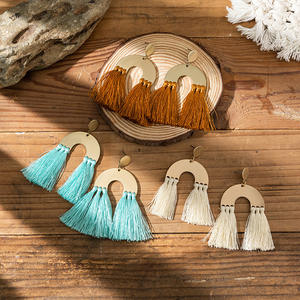 Pendientes tejidos pieza de cobre en forma de U pendiente exagerado joyería de estilo Retro bohemio para mujeres Uionen 1006 - Product Image 1