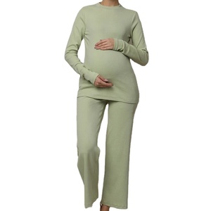 <span class=keywords><strong>Pijama</strong></span> de maternidad de manga larga de algodón orgánico para embarazadas, <span class=keywords><strong>pijama</strong></span> de <span class=keywords><strong>lactancia</strong></span> acanalado ecológico - Product Image 1
