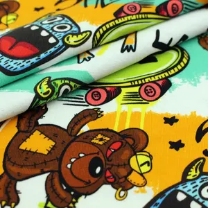 Großhandel Custom Design Tier Cartoon 95% gekämmte Baumwolle 5% Spandex Plain Knit Französisch Terry Stoffe für Hoodies
