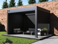 Pergola de luxe motorisée sur mesure en aluminium 6x3 avec panneaux à lames fixes coulissants, imperméables et pare-soleil pour jardin extérieur