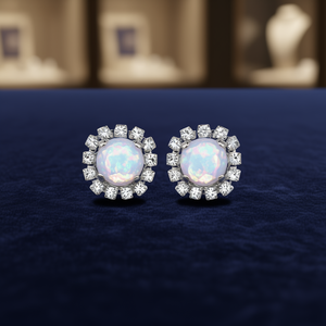 Orecchini a perno E4135 con opale, placcati oro, a forma di fiore, con montatura a griffe, gioielli classici da donna per tutti i giorni con cristalli - Product Image 2