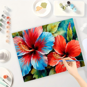 Nhiệt đới Hoa Sơn Bằng Số Kit Cho Người Lớn-DIY Màu Đỏ Và Màu Xanh Hibiscus 16X20 Inches Thân Thiện Với Môi Vải Phong Cảnh Nghệ Thuật Quà Tặng - Product Image 3