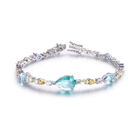 Bracelet tennis Kirin 925 en argent sterling pour femme, avec perles bleues en forme de poire et pierres à taille mixte