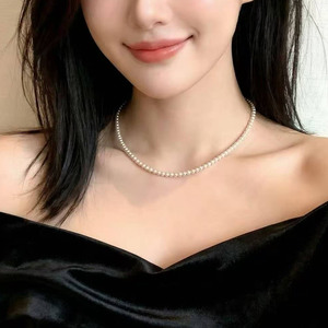 Handmade <b>Choker</b> Necklace 14K Gold Filled Clasp 3.5-4mm & 4-4.5mm Clean Near Round Natural Freshwater Pearl With Extension Chain - Product Image 4