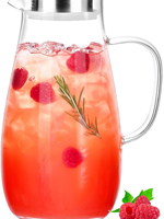 Carafe en verre borosilicate avec couvercle, poignée ergonomique, anti-fuite, filtre intégré, 64 oz/2 quarts, pour boissons froides, thé glacé, micro-ondes, lave-vaisselle