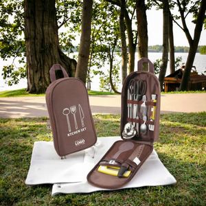 Kit de cuisine portable pour barbecue de camping, pochette pour ustensiles de cuisine d'extérieur, sac de voyage pour utilisation au feu de camp, idéal pour les cadeaux d'affaires - Product Image 3