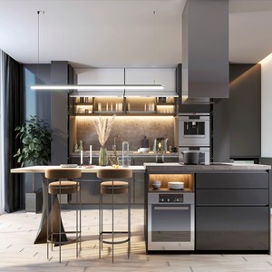 Mueble <span class=keywords><strong>de</strong></span> Cocina Personalizado para Toda la Casa, <span class=keywords><strong>Isla</strong></span> Multifuncional con Botellero, Soporte para Copas, Enfriador <span class=keywords><strong>de</strong></span> Vino, Madera Maciza <span class=keywords><strong>de</strong></span> Roble Moderna Resistente al Agua - Product Image 1