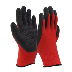 SunnyHope Black Yarn 10-needle Red Wrinkle Gloves Thickened Non-slip Dipping Glue Hanging Glue Oil Resistant Protective Gloves