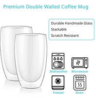 Tasses à café en verre à double paroi de 16 oz, tasses à café en verre borosilicate, verre thermo-isolant pour latte, cappuccino