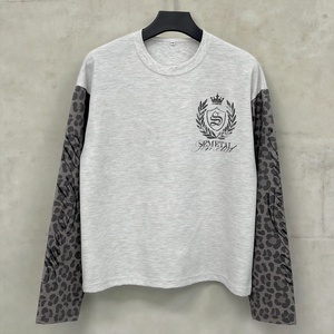 QIANSHI Nouveau T-shirt thermique à manches longues pour <span class=keywords><strong>homme</strong></span>, coupe oversize, col rond, épaules tombantes, en tissu gaufré, avec impression léopard personnalisée, 300 g/m² - Product Image 3