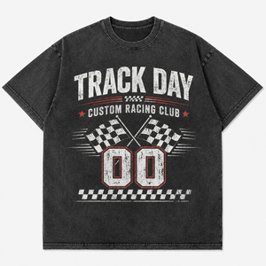 เสื้อยืดลายวินเทจสไตล์นักแข่งรถ ลายธงชาติแบบตารางหมากรุก ดีไซน์ขาดๆ แบบดิสเทรส - Product Image 5