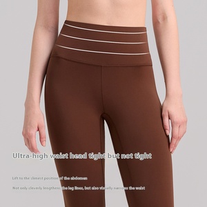 Pantalons de yoga pour femmes, taille haute, longueur entière, respirants, séchage rapide, légers, extensibles dans les quatre sens, collants de fitness, effet pêche, finition sablée - Product Image 4