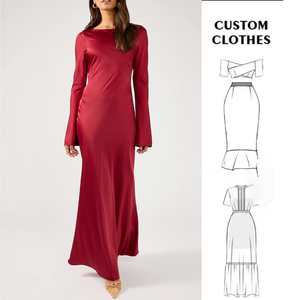 <span class=keywords><strong>Maxi</strong></span> <span class=keywords><strong>vestido</strong></span> con cuello de barco de fábrica de ropa de mujer personalizada vestidos informales de color borgoña - Product Image 2