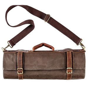 Water-Resistant Canvas Waxed Western Restaurant Chef Handheld Knife <b>Storage</b> <b>Bag</b> <b>Zipper</b> New Roll Knife <b>Bag</b> for Kitchen Use - Product Image 5