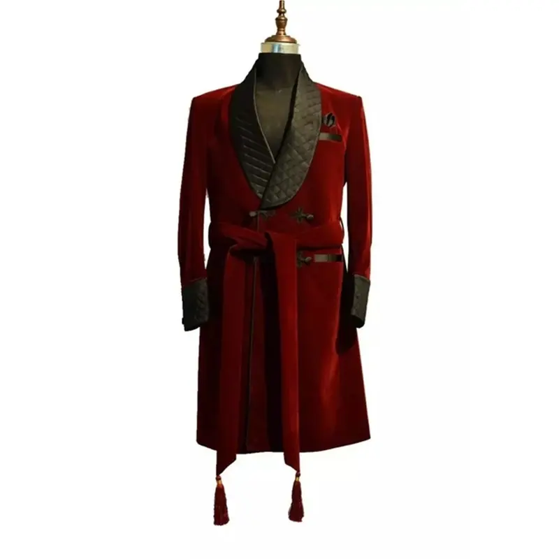 कॉस्टयूम Homme लाल लंबी मखमल Mens सूट डबल छाती डिनर जैकेट मखमल शादी Tuxedos Groomsman कोट रंगीन जाकेट केवल 1 टुकड़ा