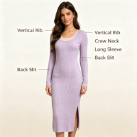 Athena Maxi – Robe pull longue en maille côtelée violette pour femme, personnalisable OEM & ODM, haute qualité, vente en gros
