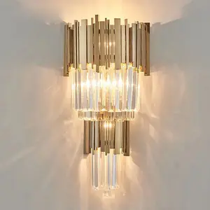 Lampu Dinding desain baru, lampu dinding emas mewah, kristal kaca Nordik, lapisan ganda