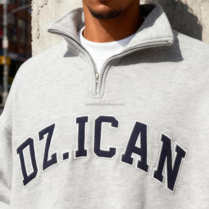 Sudadera con Capucha Personalizada de Estilo Urbano, Hombros Caídos, Algodón Grueso, Bordada, Cuello Alto Simulado, Sudadera Extra Grande con Cierre de Cremallera de Cuarto para Hombre - Product Image 3