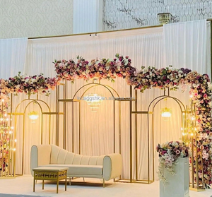 Modern 3-Piece Gold <b>Wedding</b> <b>Arch</b> Set SMOOTH Detachable Iron Frame Interior Backdrop Stand New Arrival - Product Image 1