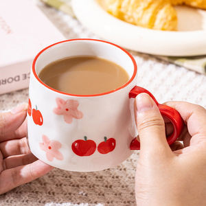 Chất lượng cao độc đáo sọc trái cây anh đào hoa thiết kế trang trí nội thất sứ gốm nước cà phê sữa cup <span class=keywords><strong>Mug</strong></span> với hình trái tim xử lý - Product Image 3