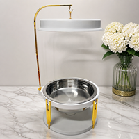Chauffe-Plat Rond Suspendu Blanc 8L 10L en Acier Inoxydable avec Couvercle en Verre pour Buffet de Traiteur, Hôtels et Mariages
