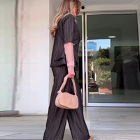 Nouvelle tenue de travail décontractée pour femmes de style européen, ensemble de costume rayé à cinq boutons et pantalon droit, ensemble deux pièces
