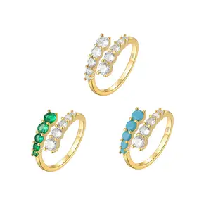 Mode Perhiasan Perak 925 Cincin Wanita 100% Perak Murni Multiwarna Zirkon Berlapis Emas Cincin Disesuaikan Perhiasan Wanita
