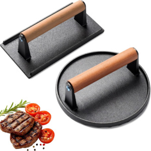 Venta al por mayor de hierro fundido de alta resistencia Urger prensa de tocino triturado carne prensada bistec <span class=keywords><strong>Hamburguesa</strong></span> con mango de madera - Product Image 1
