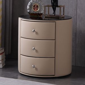 Modern High-end <strong>Circular</strong> Three-drawer Storage Leather-wrapped Wireless Charging <strong>Bedside</strong> <strong>Table</strong> for Bedroom - Product Image 4