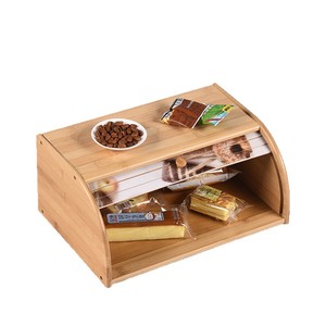 Bamboo Bread Box Roll Shutter Kitchen <b>Storage</b> Food <b>Container</b> <b>Cake</b> Pastry Holder Natural Wood Color Retro Classic Design - Product Image 5