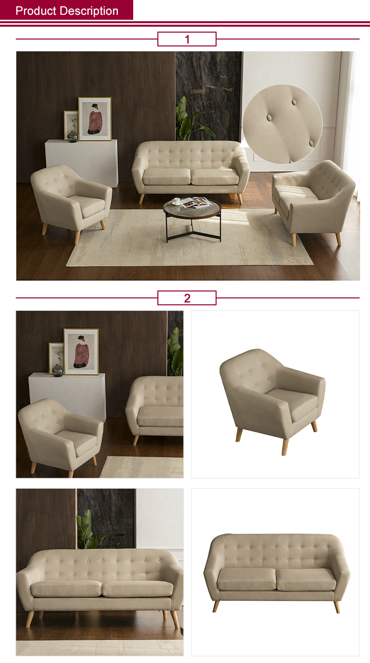 Modern Style Sofa Set Furniture Beige Color Wooden Leg Tufted Sofas Living Room Furniture Sofa