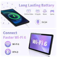 Tablette Android 14 de 10,1 Pouces 4 Go RAM 128 Go ROM Kit 5-en-1 Wi-Fi 6 avec Clavier, Étui, Souris, Stylet – Idéal Cadeau